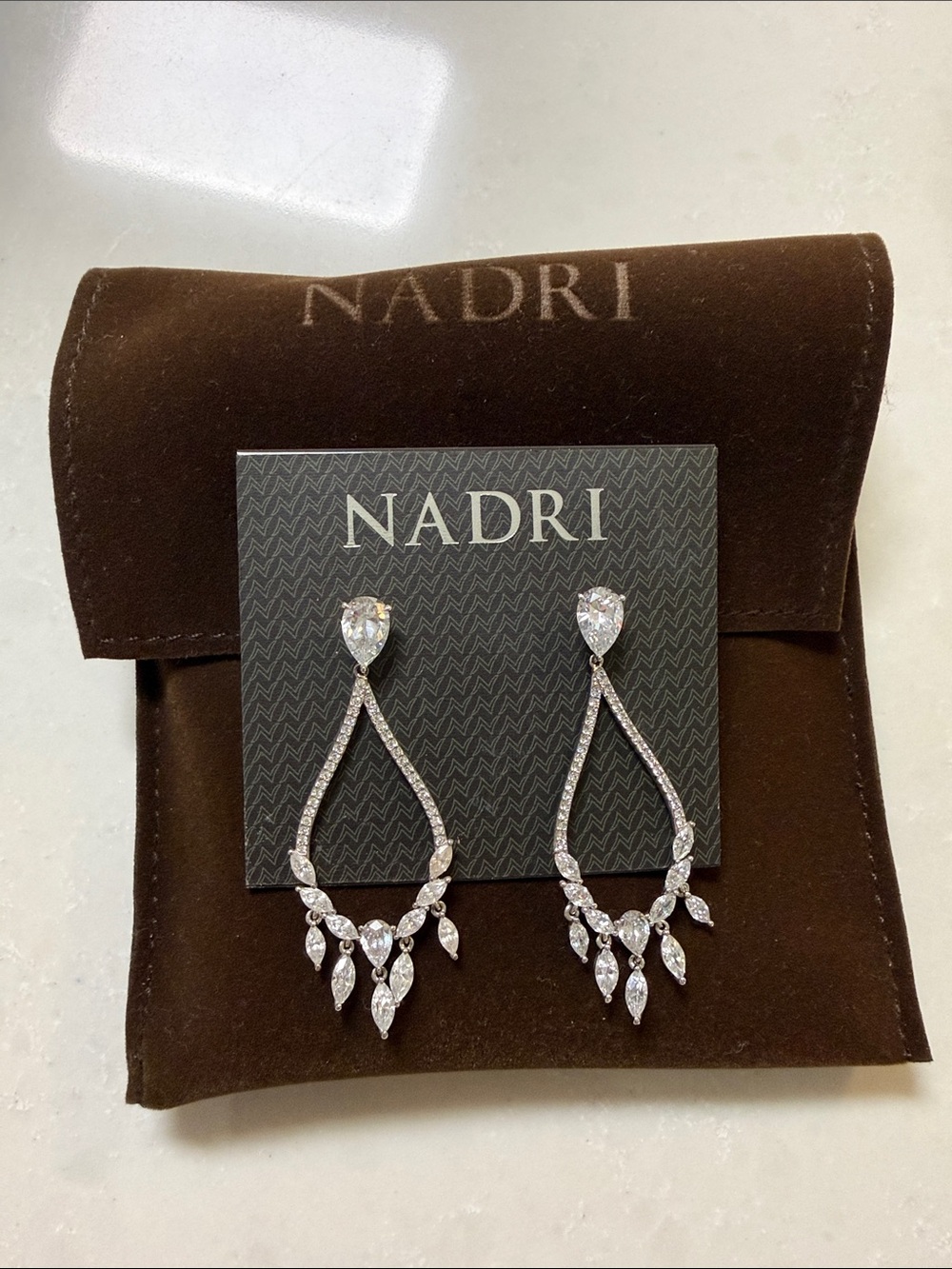 Nadri Silver Crystal Teardrop Chandelier Earrings